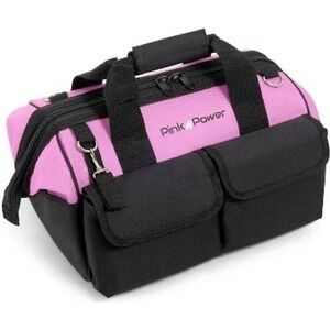 Pink Power 16 Inch Tool Bag Pink and Black Canvas Multi Pocket Organizer NWT